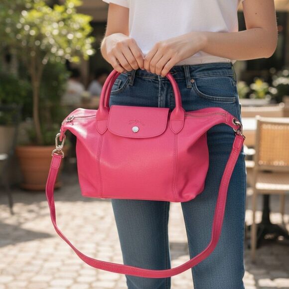 Longchamp Handbags - Longchamp Le Pliage Cuir 2-Way Leather Tote Shoulder Bag Pink